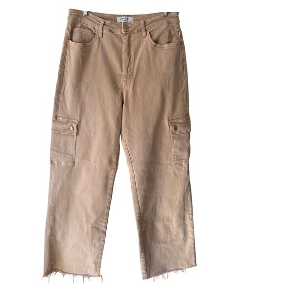 Lovervet by Vervet Tan Cargo Wide Leg Raw Hem Jeans Size 32/15 Inseam 31" - Picture 1 of 6